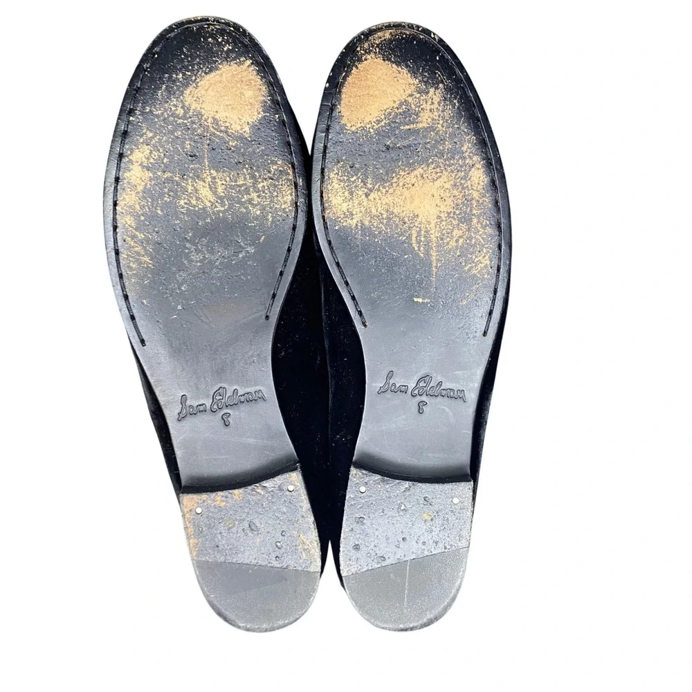 Sam Edelman Talia Velvet Loafers Black Leather Bit Buckle Women's Shoes‎ 8